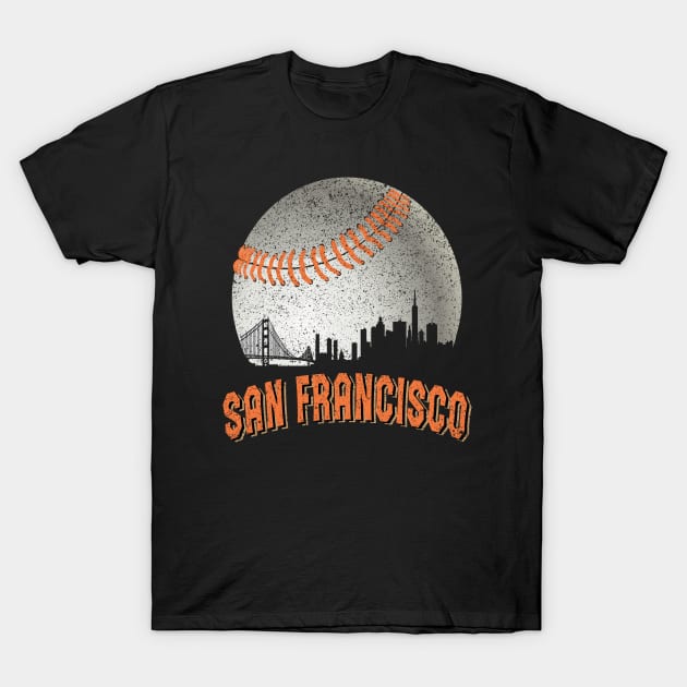 San Francisco Vintage Skyline Baseball For Gameday T-Shirt by cytoplastmaximume